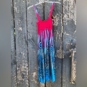 Women’s Lightweight Boho Summer Dress Turquoise Fuchsia One Size